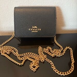 Coach Black Saffiano Crossbody with Gold Chain